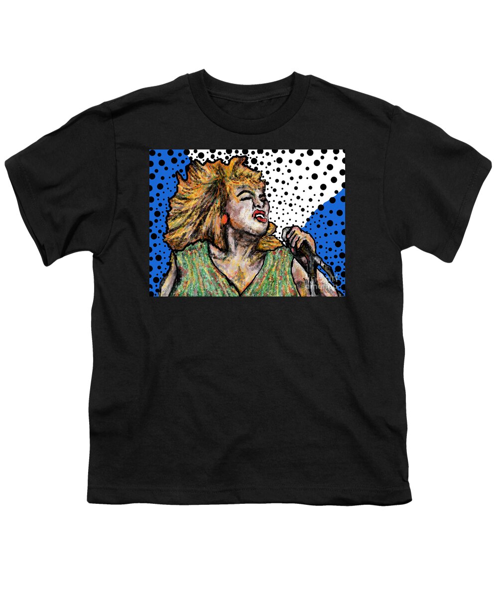 Tina Turner Rock Music Musican Icon Star Celebrity Abstract Lobby Office Mixed Media Digital Blue White Portrait Youth T-Shirt featuring the painting Tina Turner by Bradley Boug