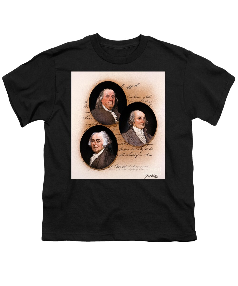 Jim Butcher Youth T-Shirt featuring the painting The Treaty of Paris - American Signers - Franklin, Adams, Jay by Jim Butcher