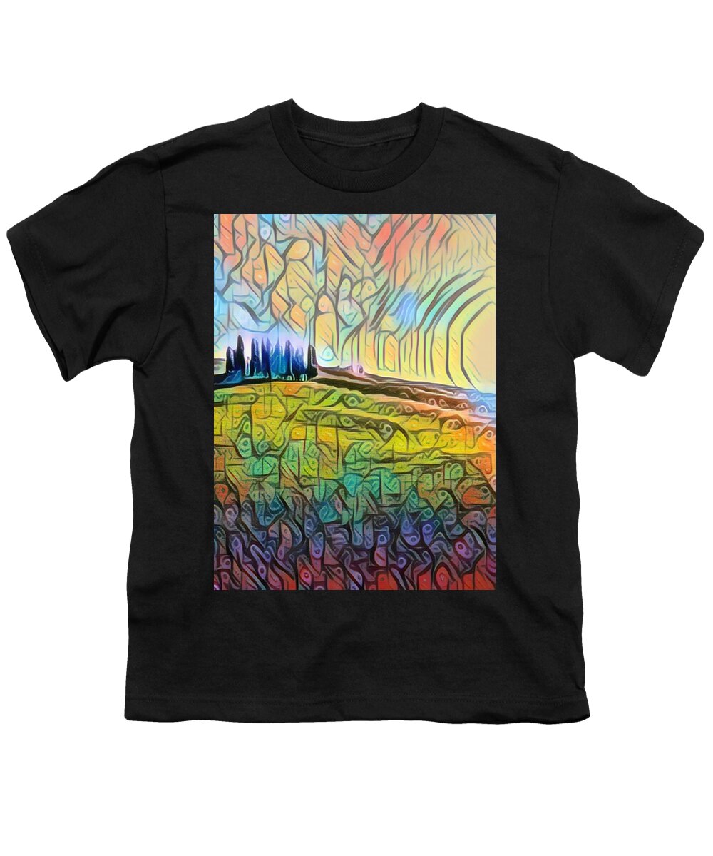 Aestheticism Youth T-Shirt featuring the painting Trees Hill Landscape 1 by Tony Rubino
