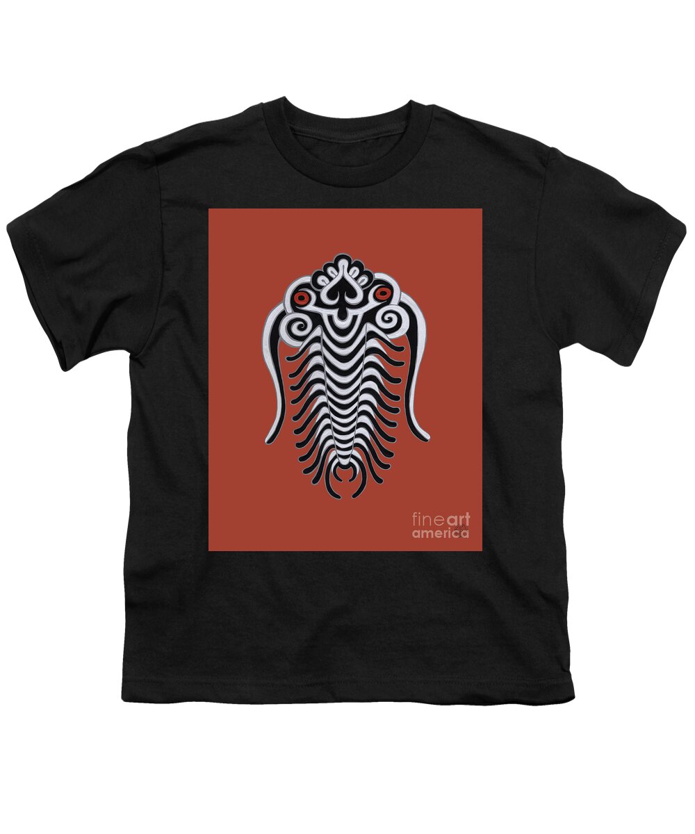 Sea Creature Youth T-Shirt featuring the painting Trilobite. Red by Amy E Fraser