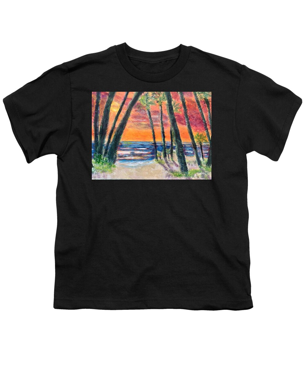 Caribbean Youth T-Shirt featuring the painting Tropical sunset by Anne Sands