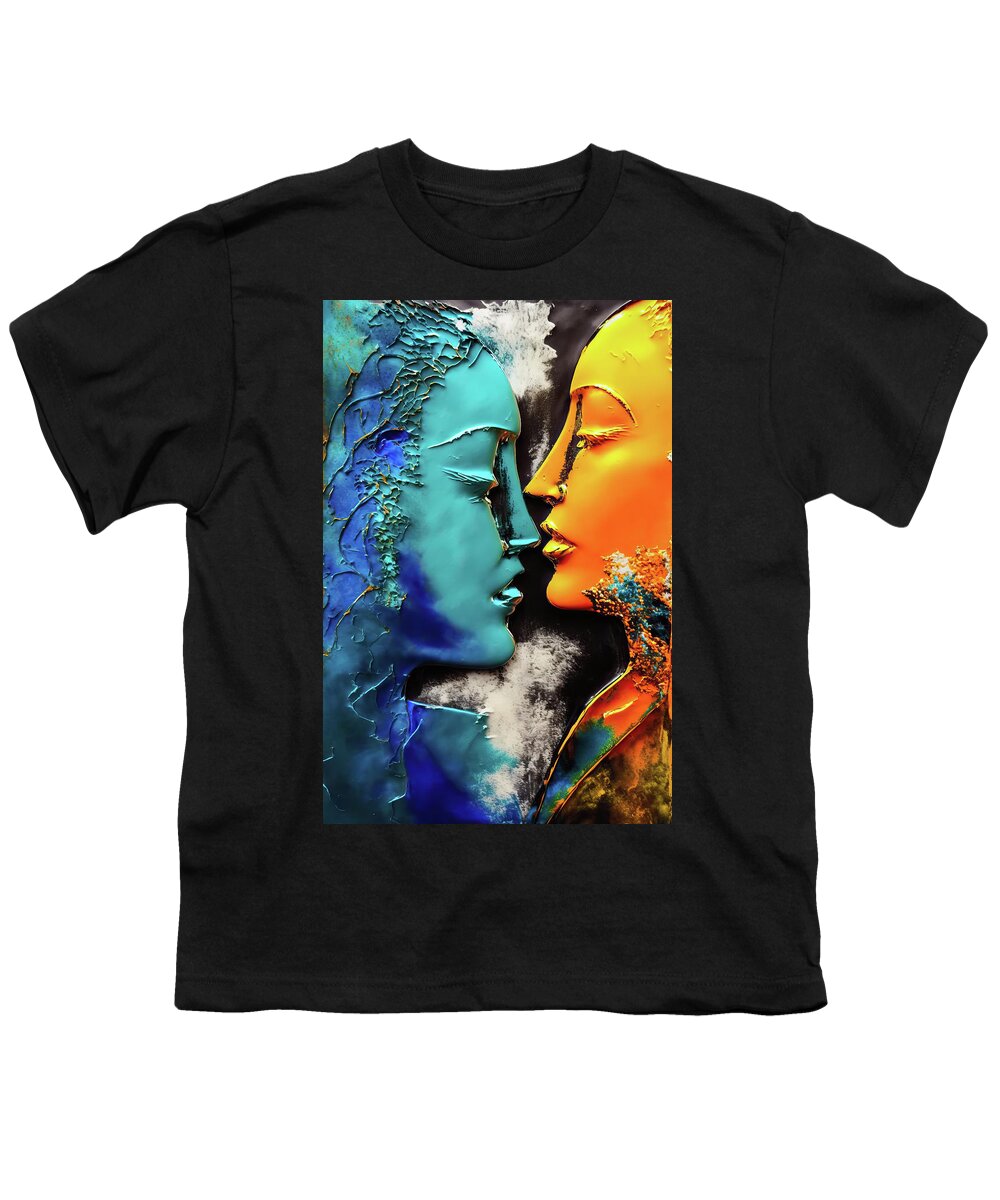 Lovers Youth T-Shirt featuring the digital art Two Lovers 01 Blue and Orange by Matthias Hauser
