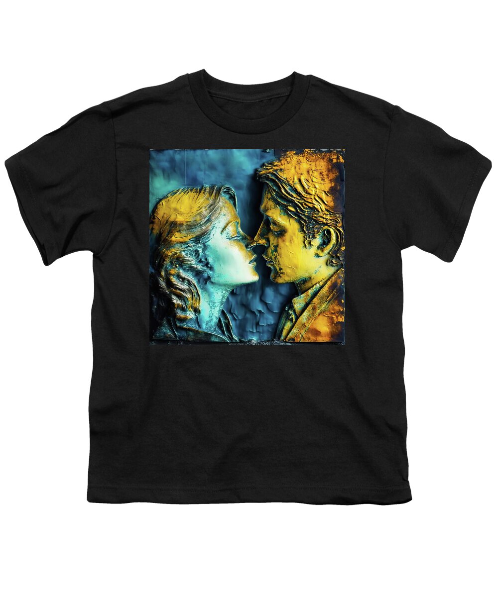 Lovers Youth T-Shirt featuring the digital art Two Lovers 02 Blue and Gold by Matthias Hauser