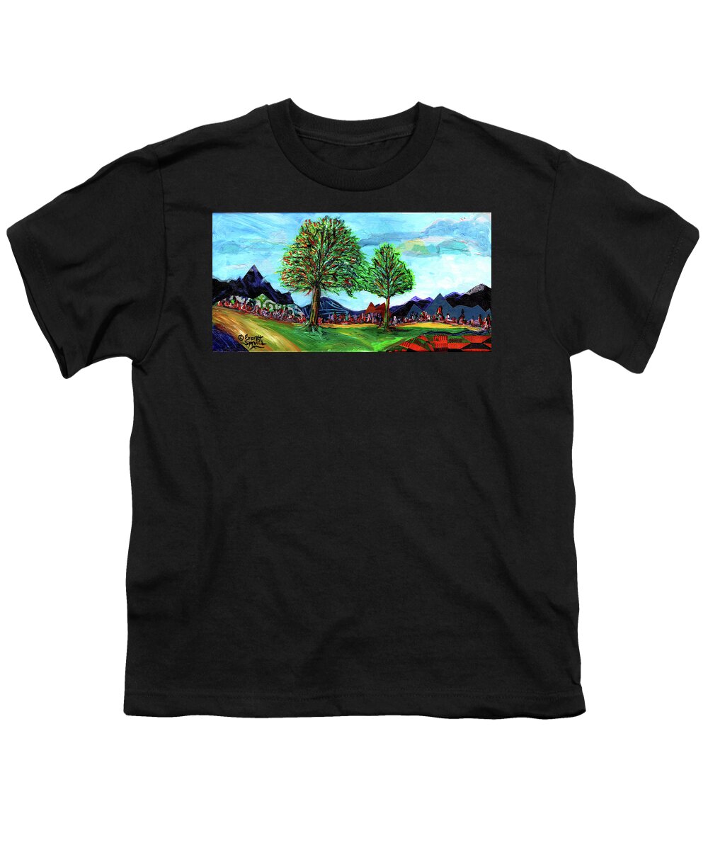 Abstract Art Youth T-Shirt featuring the mixed media Afro Landscape #2 by Everett Spruill