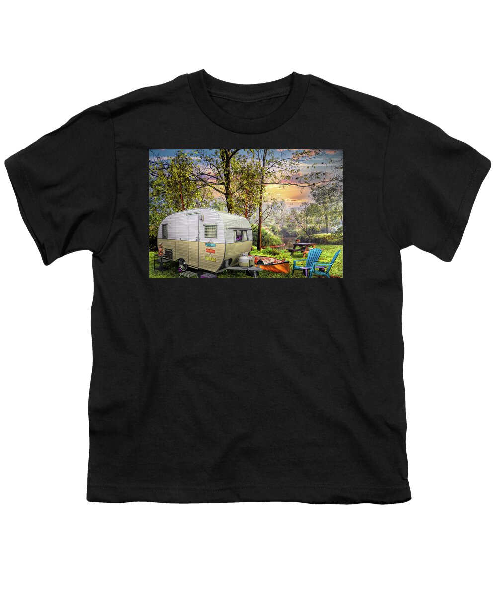 Camper Youth T-Shirt featuring the photograph Vintage Camping at the Creek by Debra and Dave Vanderlaan