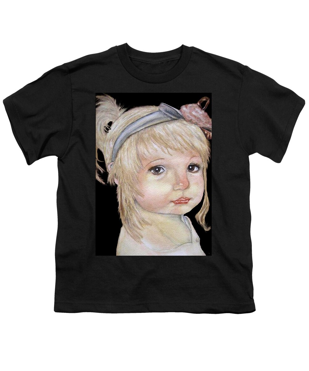 Little Girl Painting Youth T-Shirt featuring the mixed media Vintage Golden Girl by Kelly Mills