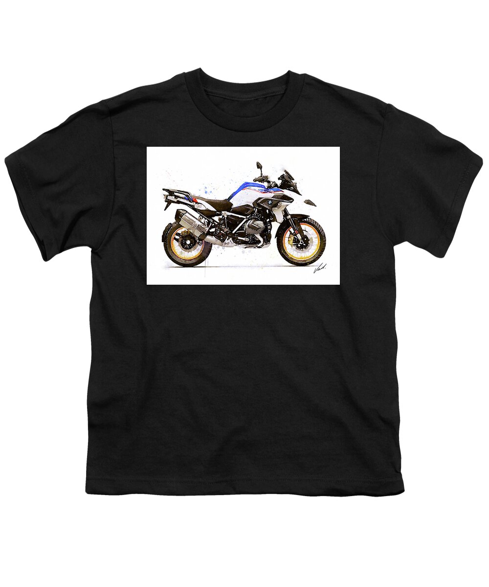 Motorcycle Youth T-Shirt featuring the painting Watercolor BMW R1250GS motorcycle - oryginal artwork by Vart by Vart
