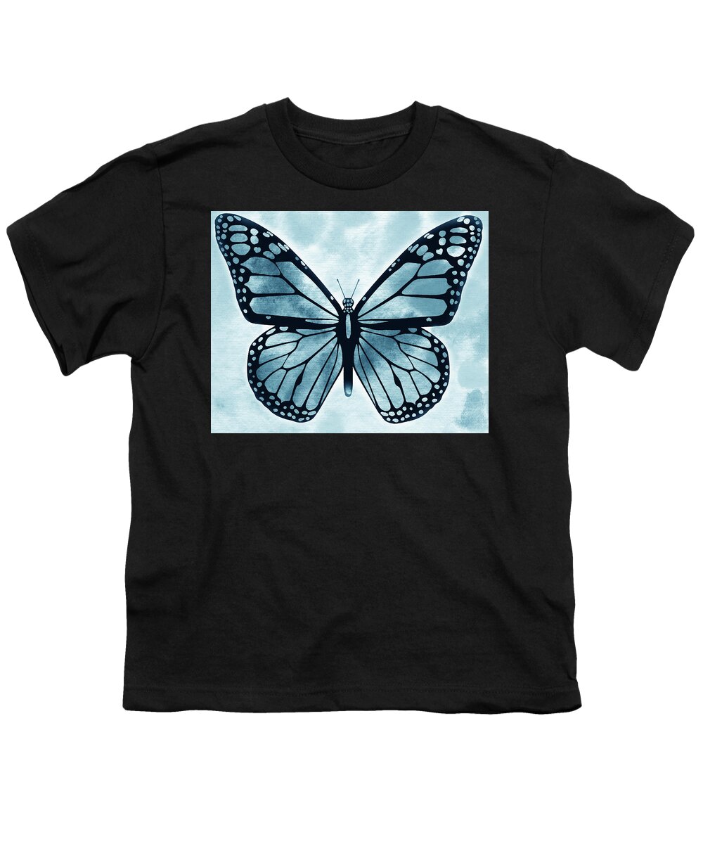 Butterflies Youth T-Shirt featuring the painting Watercolor Butterfly In Teal Blue Sky VI by Irina Sztukowski