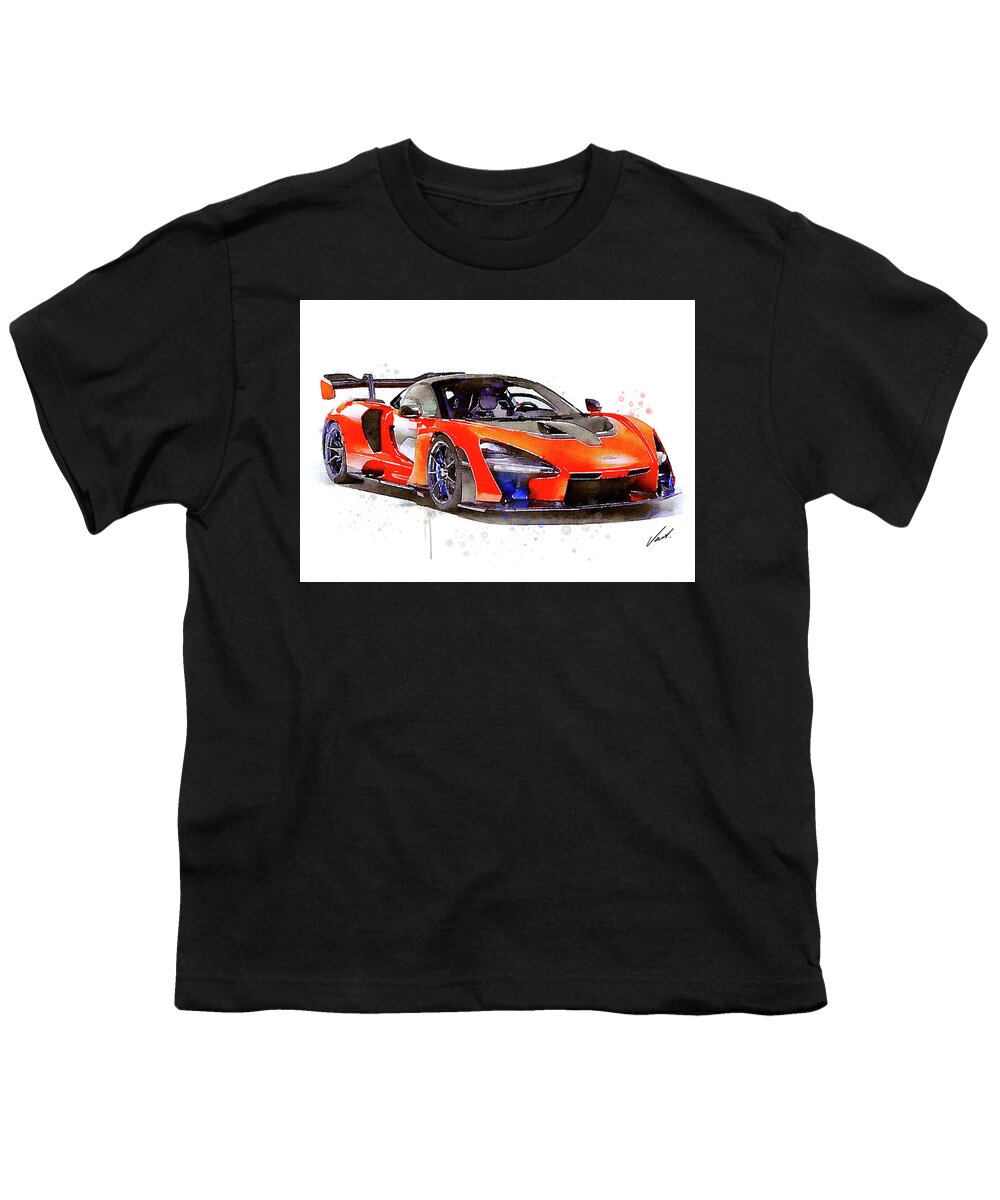 Car Art Youth T-Shirt featuring the painting Watercolor McLaren Senna - oryginal artwork by Vart by Vart