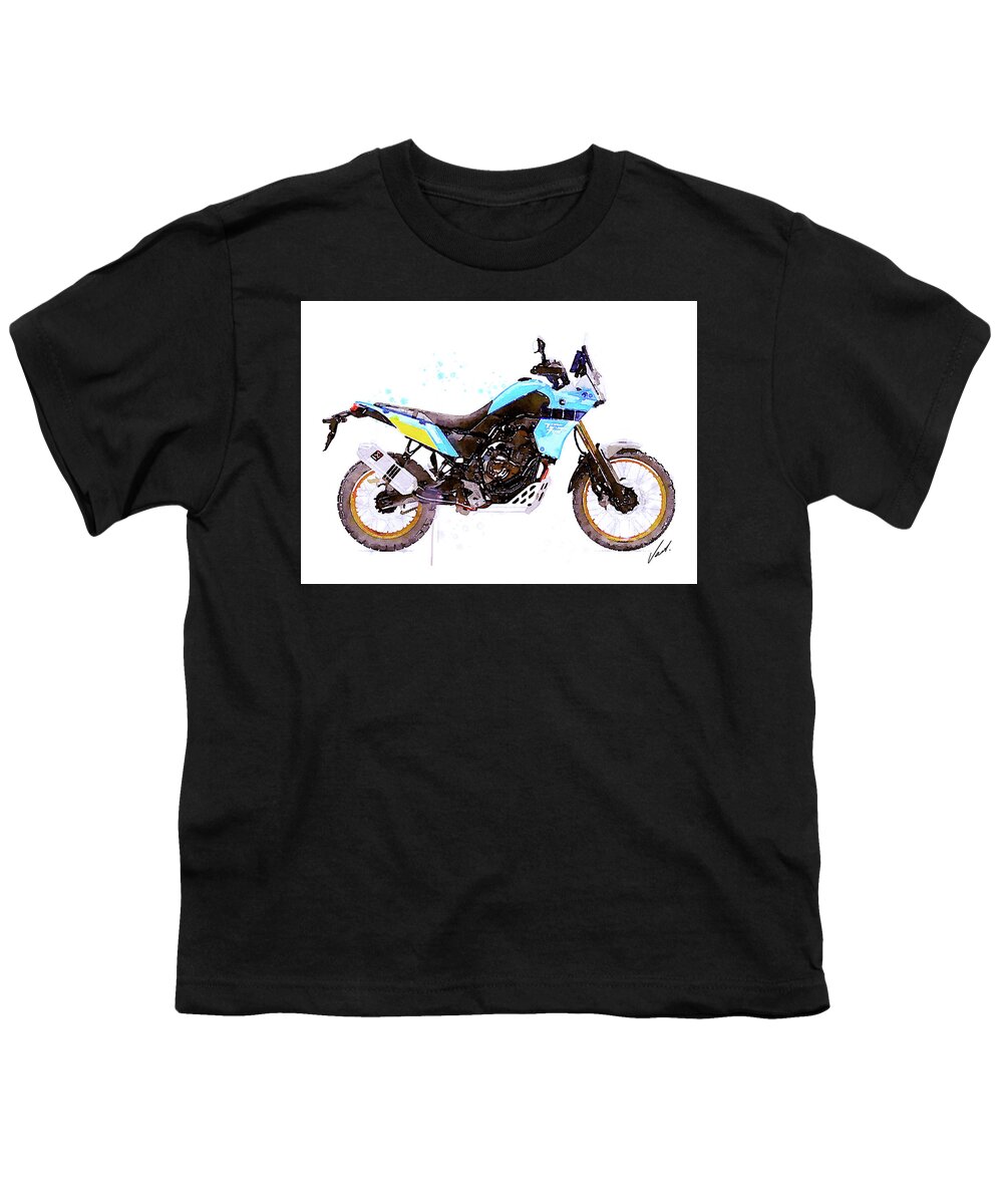 Motorcycle Youth T-Shirt featuring the painting Watercolor Yamaha Tenere 700 motorcycle - oryginal artwork by Vart. by Vart