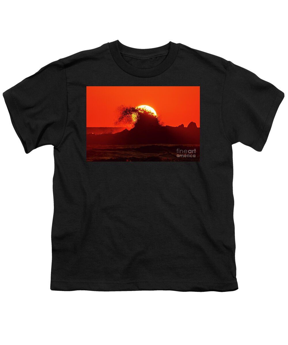 Sunset Youth T-Shirt featuring the photograph Wave Crashing at Sunset in Oceanside by Rich Cruse