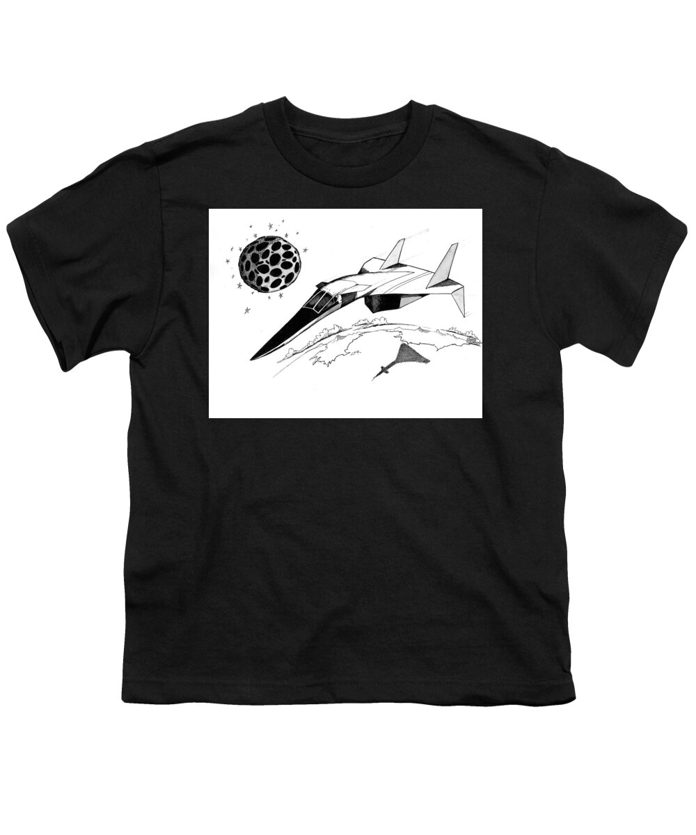 Xb-70 Youth T-Shirt featuring the drawing XB70 Original Black and White Drawing by Michael Hopkins
