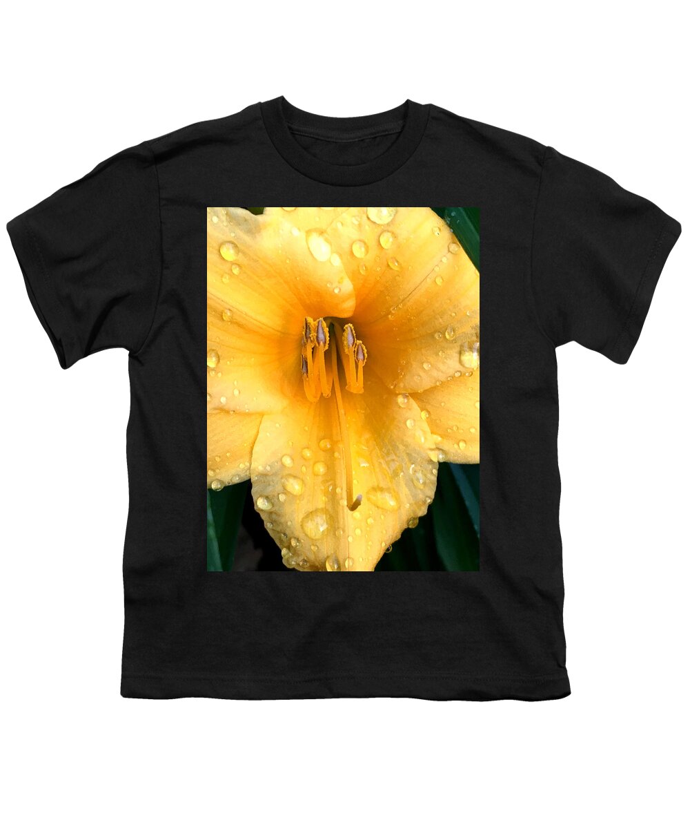 Lily Youth T-Shirt featuring the photograph Yellow Droplets by Lisa Pearlman