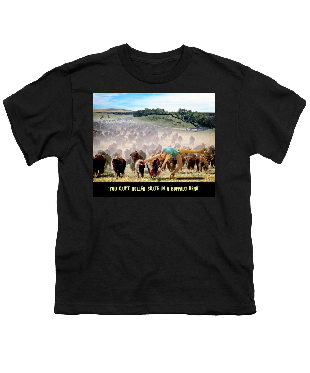 2d Youth T-Shirt featuring the digital art You Can't Roller Skate In A Buffalo Herd by Brian Wallace