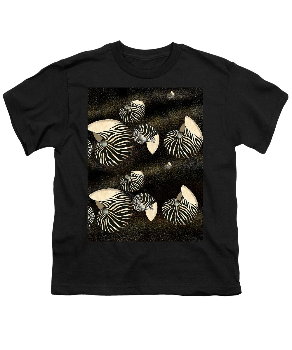 Nautilus Shell Youth T-Shirt featuring the drawing Zebra Pattern Nautilus Seashells Collection by Joan Stratton