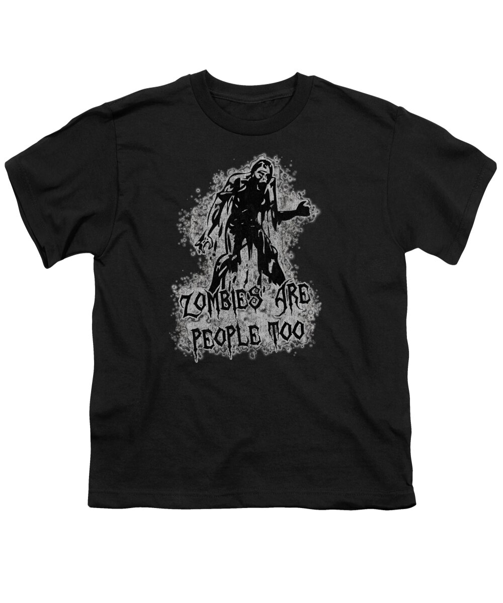 Funny Youth T-Shirt featuring the digital art Zombies Are People Too Halloween Retro by Flippin Sweet Gear