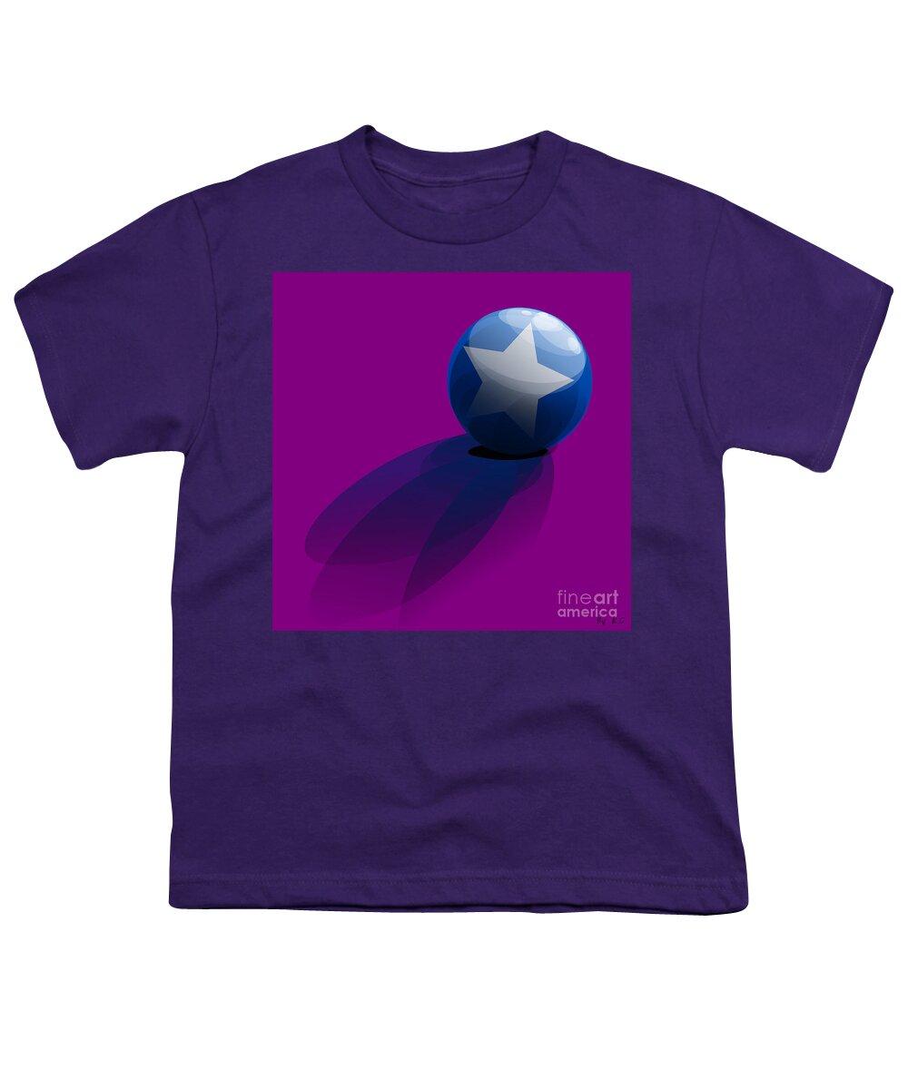 Purple Youth T-Shirt featuring the digital art Blue Ball decorated with star purple background by Vintage Collectables