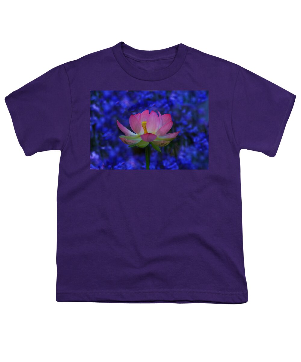 California Youth T-Shirt featuring the photograph Lotus Flower In Blue by Beth Sargent