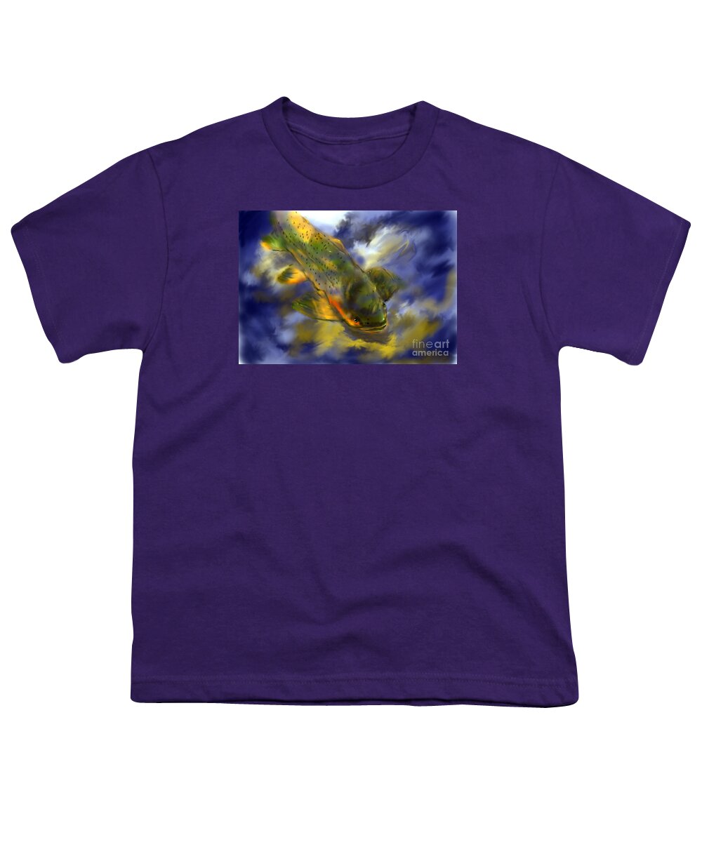 Fish Youth T-Shirt featuring the pastel Rocky Mountain Trout by Jim Fronapfel