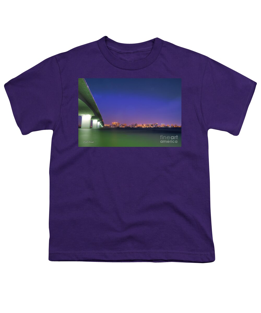 Fl Youth T-Shirt featuring the photograph Sarasota Skyline and Ringling Causeway by Sue Karski