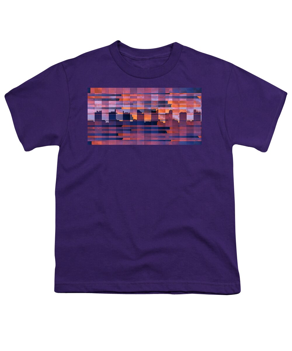 Abstract Cityscape Youth T-Shirt featuring the digital art Sunset City by Ben and Raisa Gertsberg