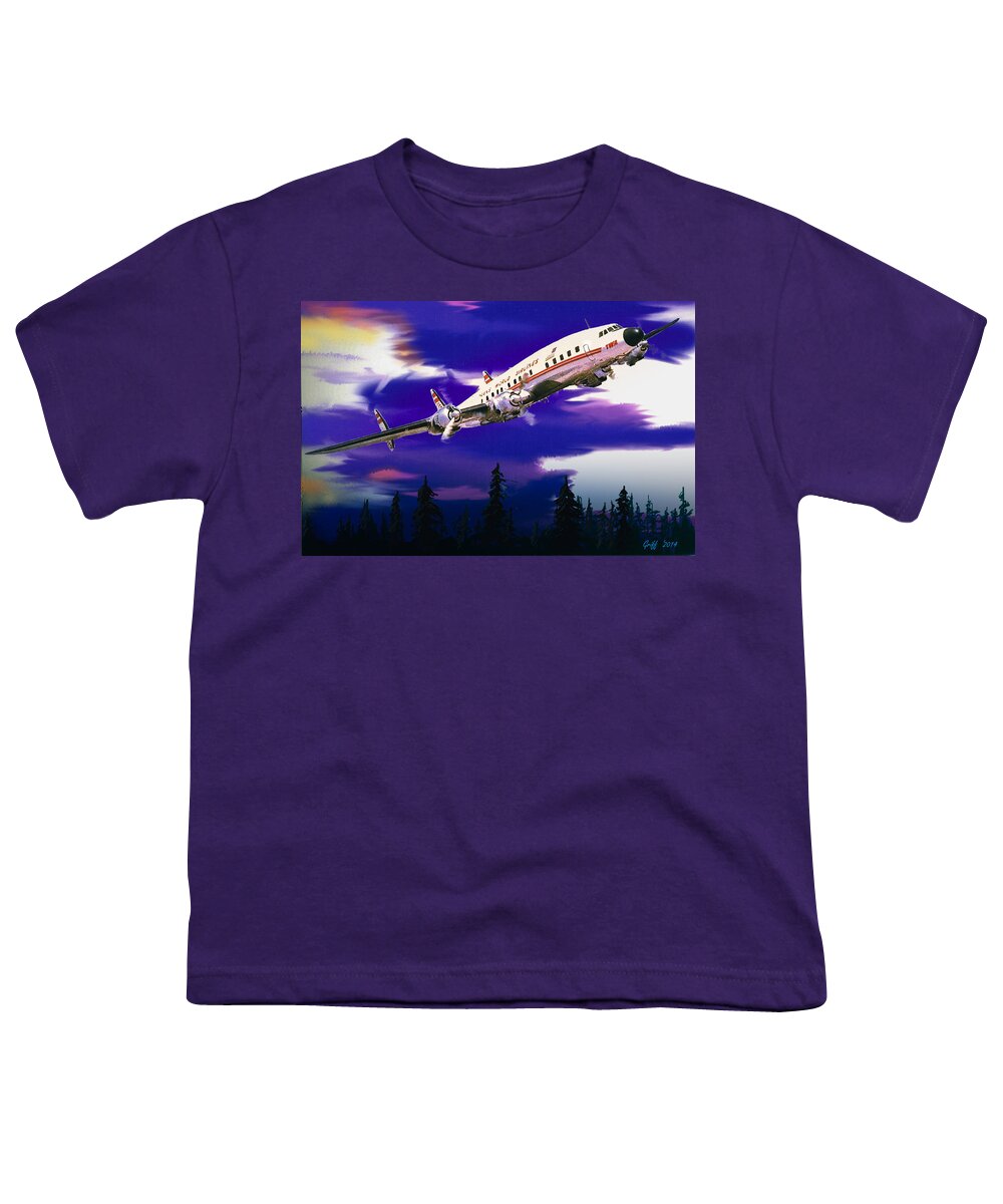Airlines Youth T-Shirt featuring the digital art The Queen of the Fleet Leaving Seattle by J Griff Griffin