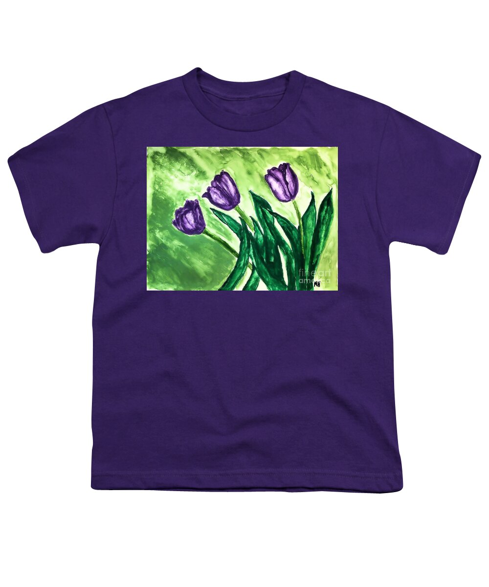 Painting Youth T-Shirt featuring the painting Three Pretty Tulips #1 by Marsha Heiken