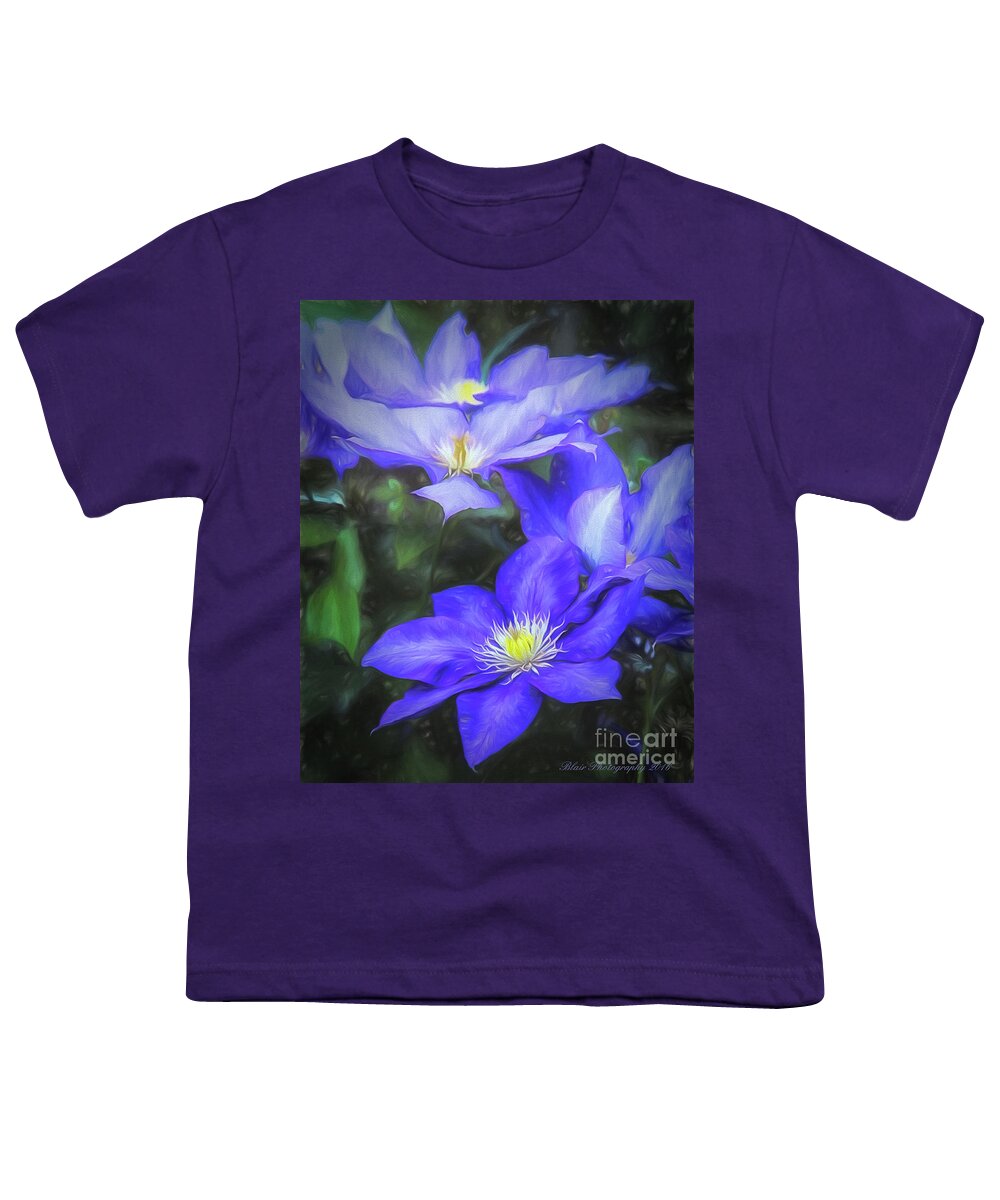 Purple Youth T-Shirt featuring the photograph Clematis by Linda Blair