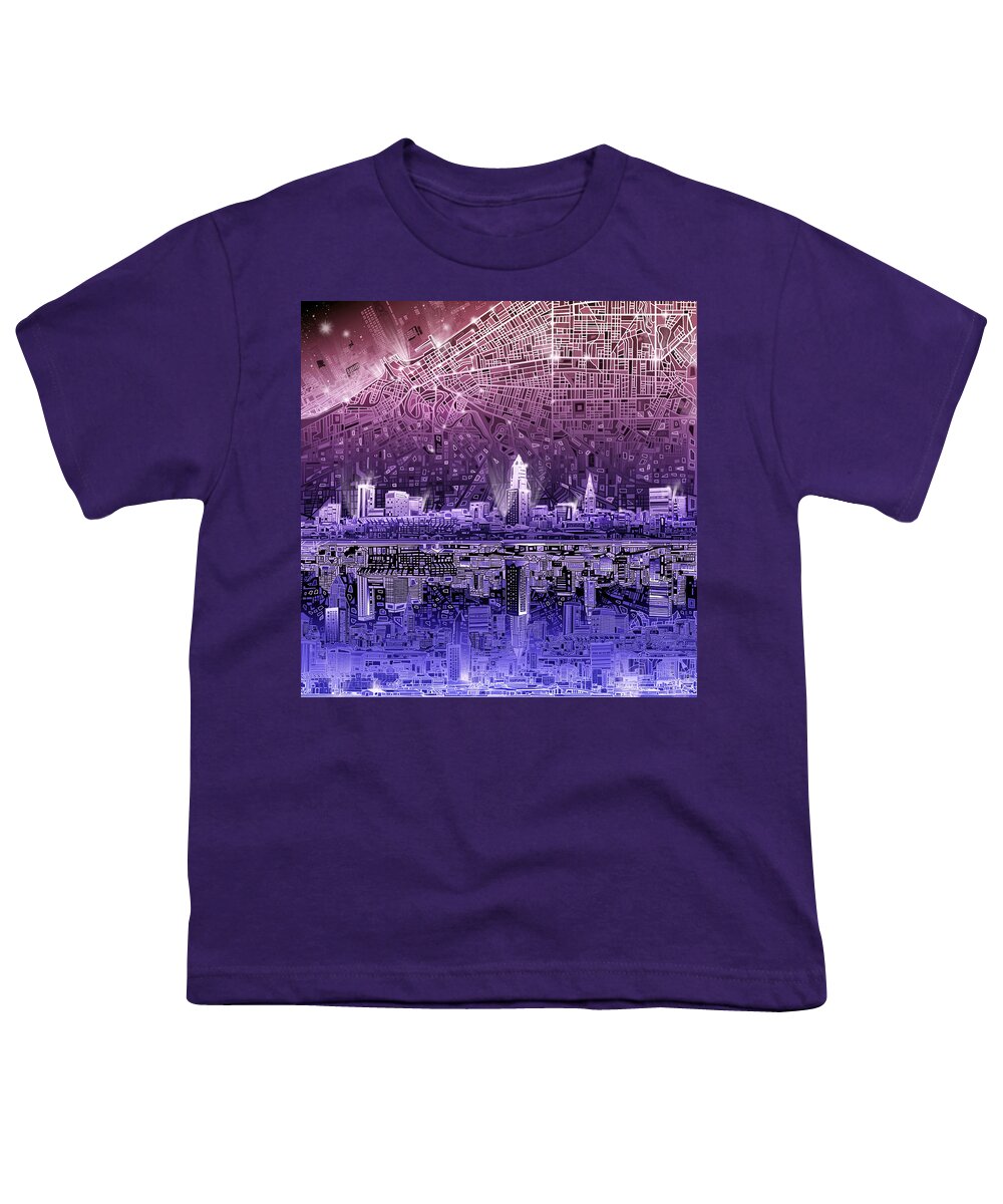 Cleveland Skyline Youth T-Shirt featuring the painting Cleveland Skyline Abstract by Bekim M