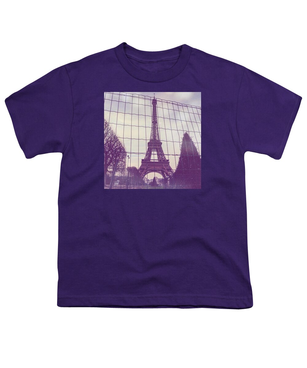 Eiffel Youth T-Shirt featuring the photograph Eiffel Tower Through Fence by Aurella FollowMyFrench