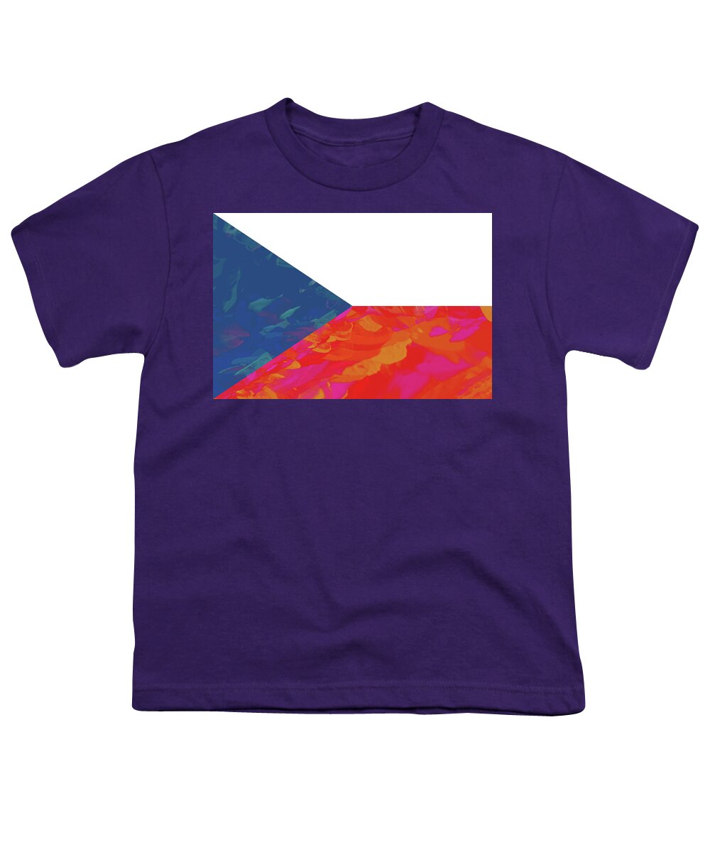 Czech Youth T-Shirt featuring the digital art Flag of the Czech Republic Colorful by Roy Pedersen