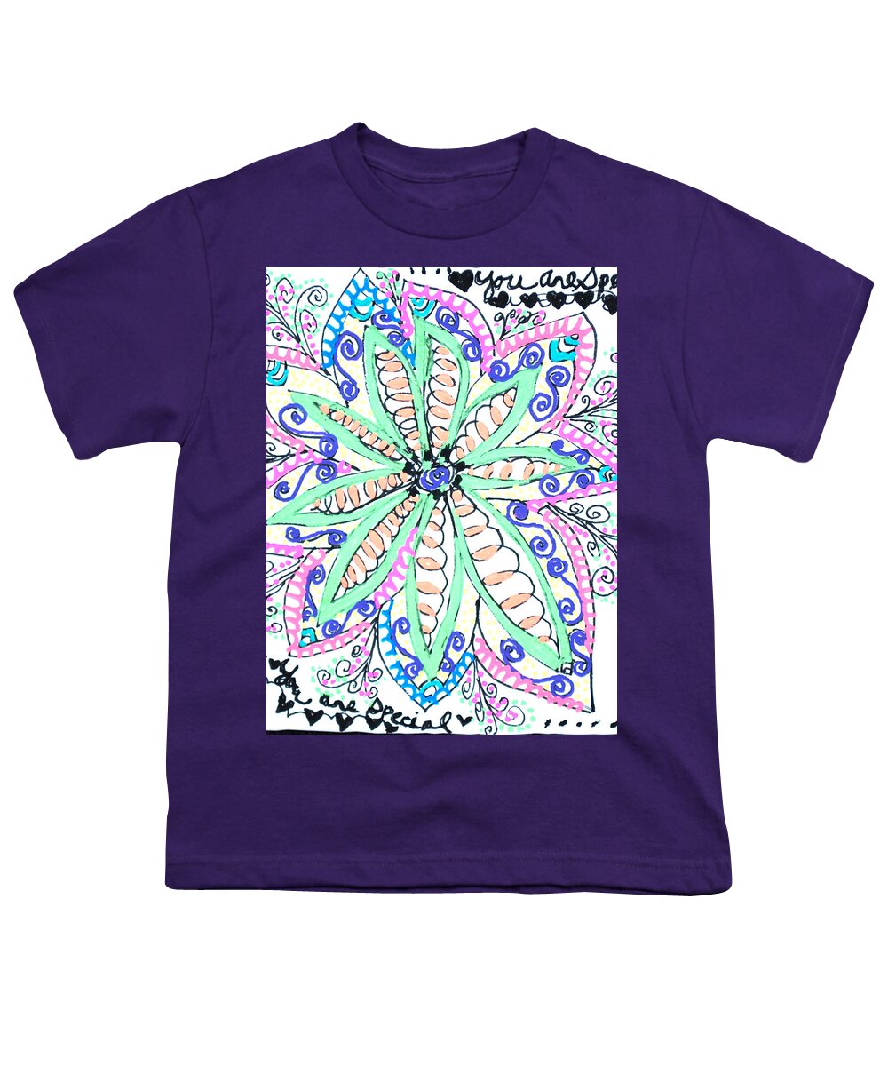 Caregiver Youth T-Shirt featuring the drawing Flower Power by Carole Brecht