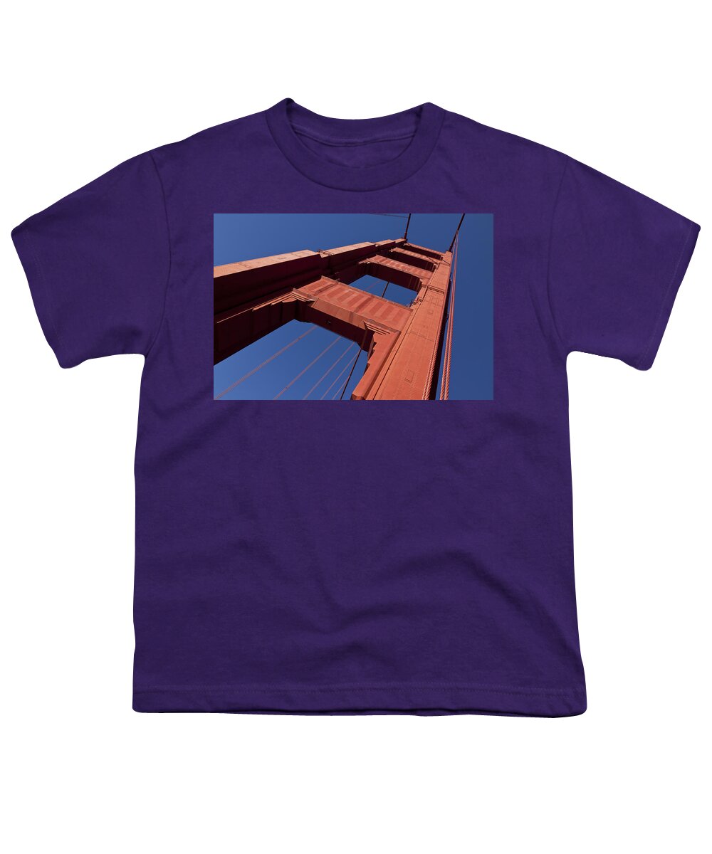 Golden Gate Bridge Tower Blue Sky Youth T-Shirt featuring the photograph Golden Gate Bridge at an angle by Garry Gay