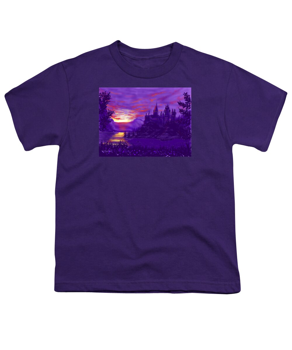 Ipad Art Youth T-Shirt featuring the painting Hogwarts in Purple by Glenn Marshall