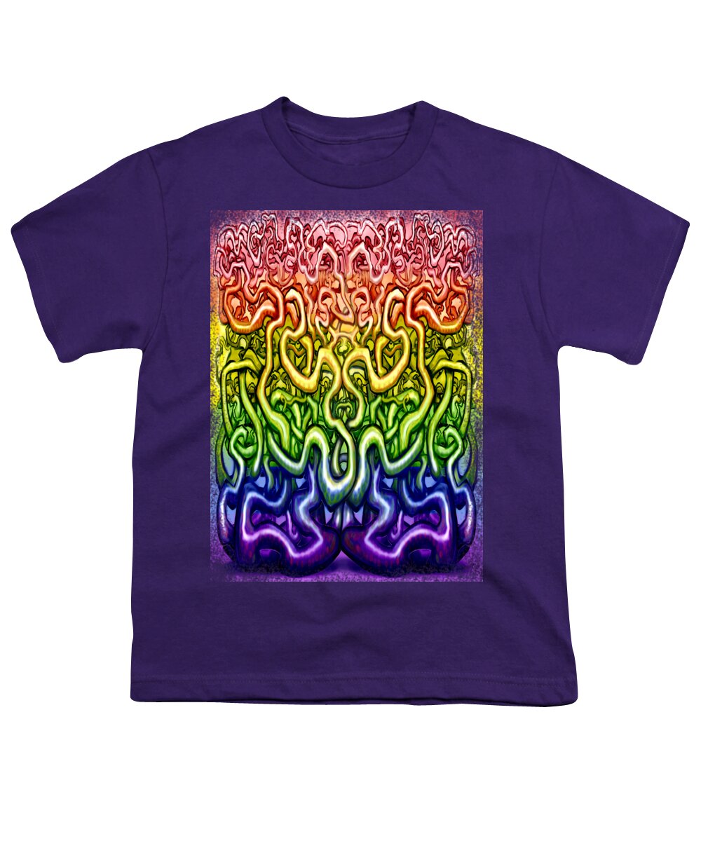 Interwoven Youth T-Shirt featuring the digital art Twisted Connected Colors by Kevin Middleton