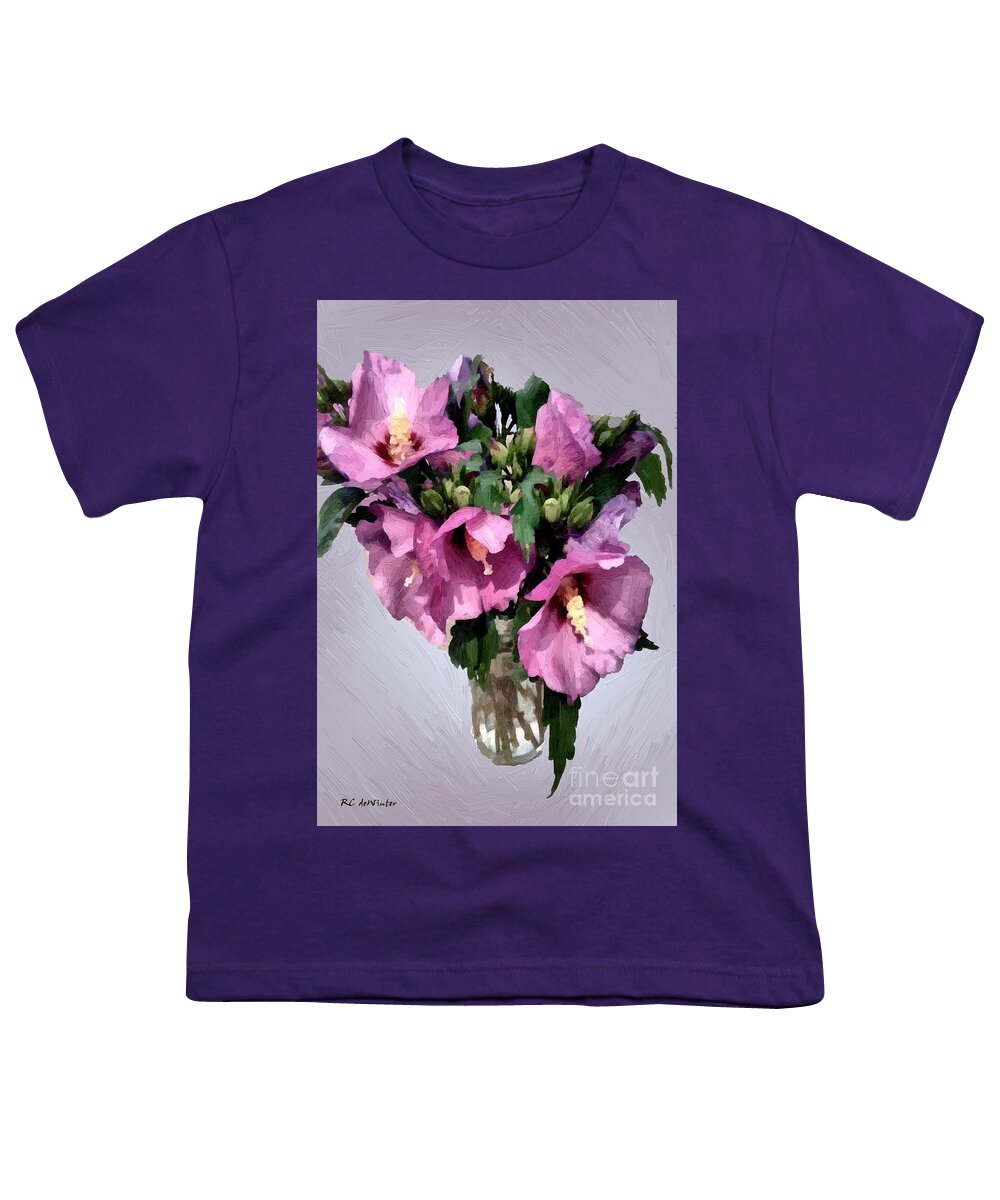 Flowers Youth T-Shirt featuring the painting Pretty Pink Ladies by RC DeWinter