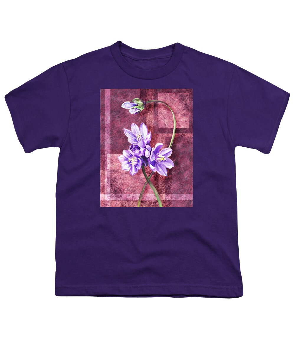 Purple Youth T-Shirt featuring the painting Purple Flowers Decor by Irina Sztukowski