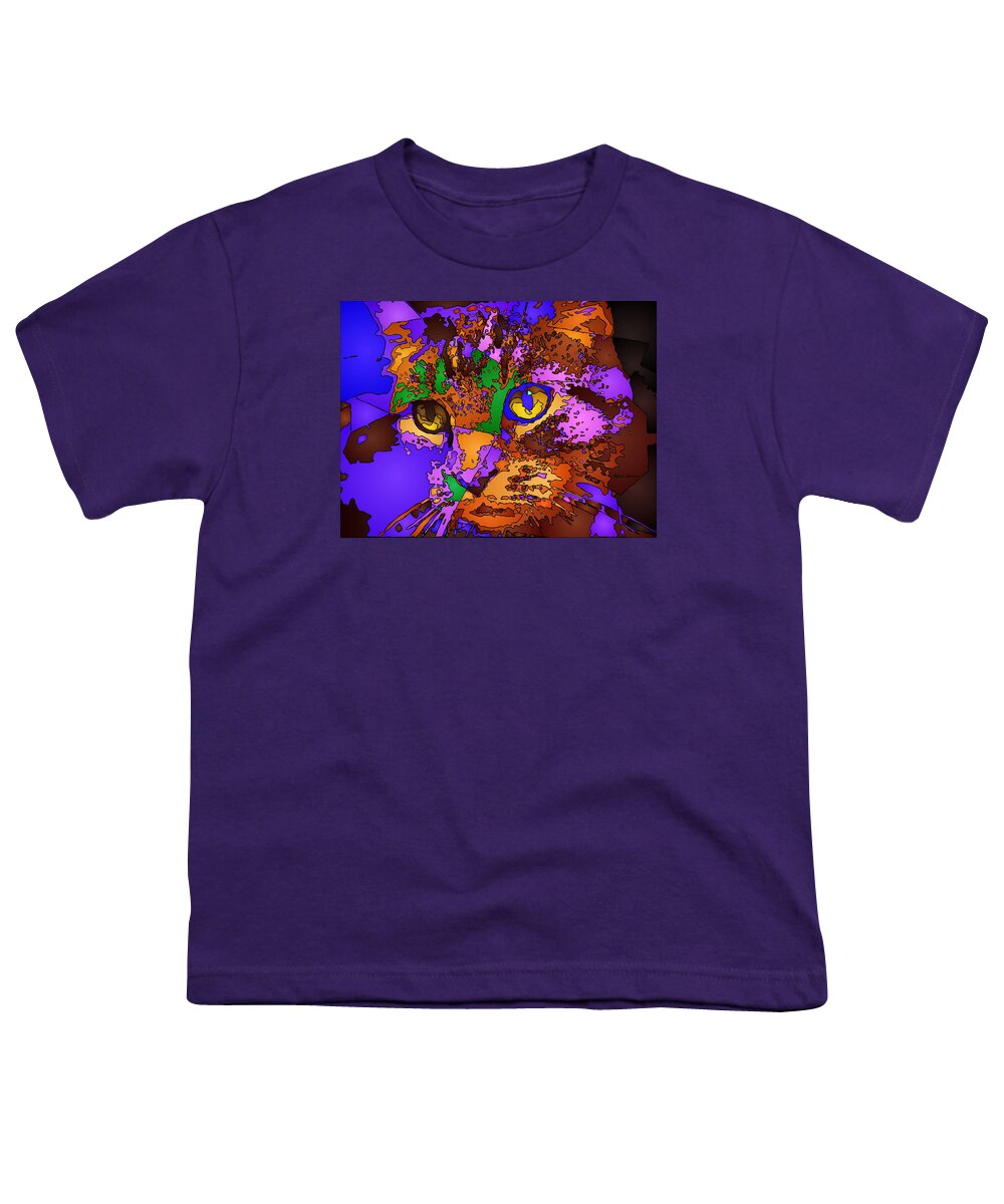 Cat Youth T-Shirt featuring the digital art Purple Love. Pet Series by Rafael Salazar