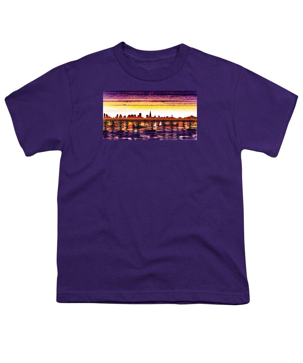 San Francisco Youth T-Shirt featuring the painting San Francisco Sunset City Skyline by Irina Sztukowski