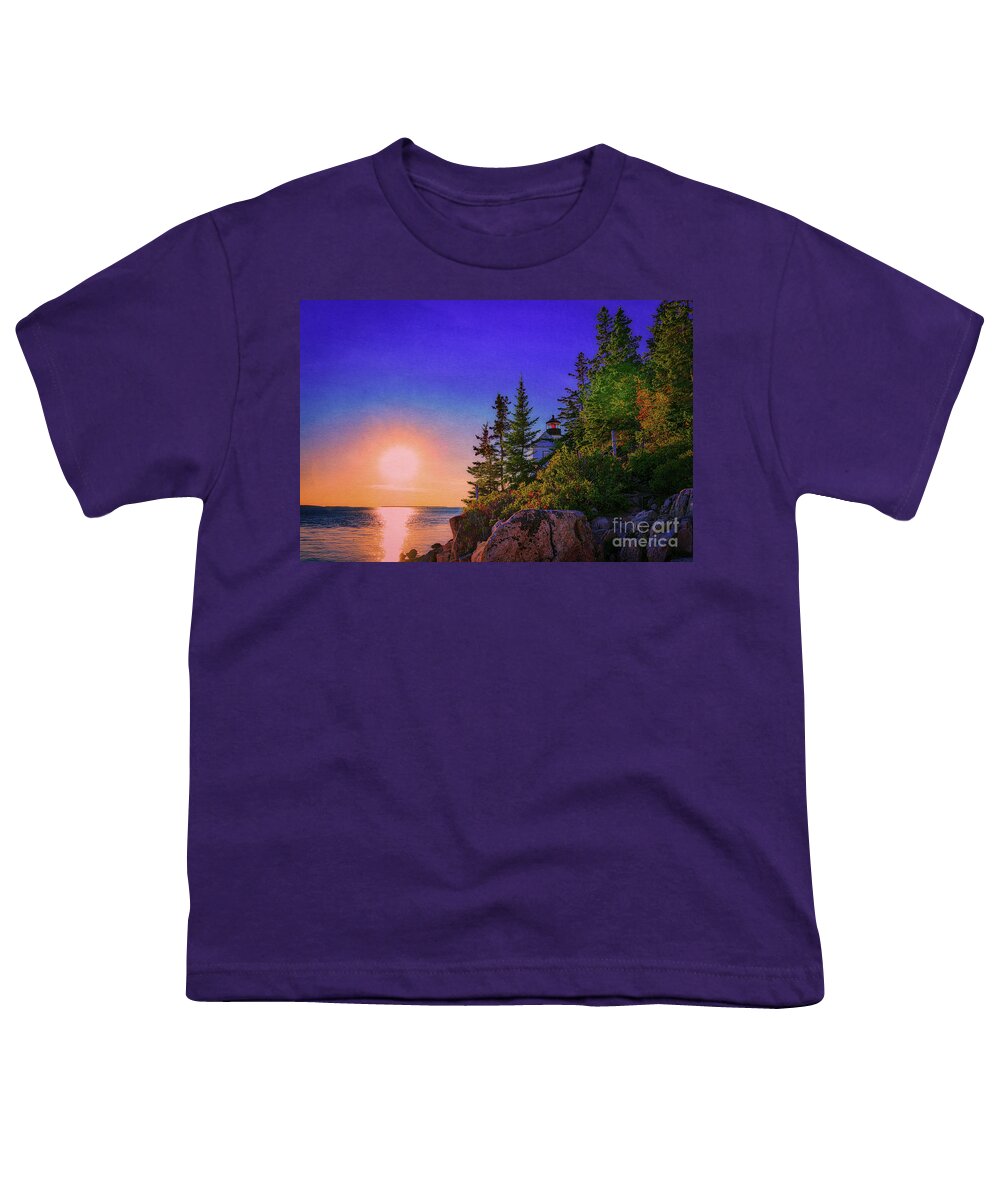 Acadia Youth T-Shirt featuring the photograph Setting sun by Bass Harbor lighthouse by Izet Kapetanovic