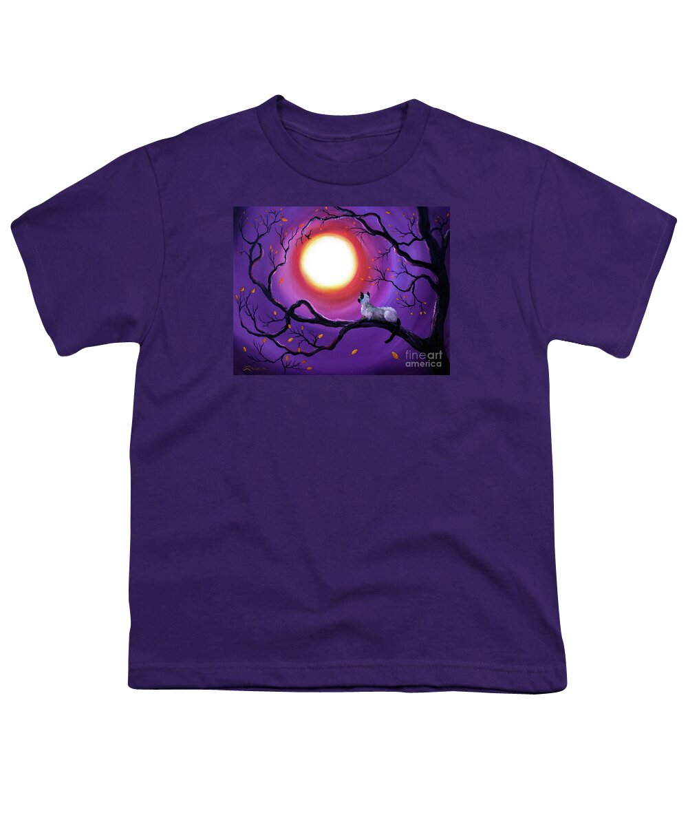 Painting Youth T-Shirt featuring the painting Siamese Cat in Purple Moonlight by Laura Iverson