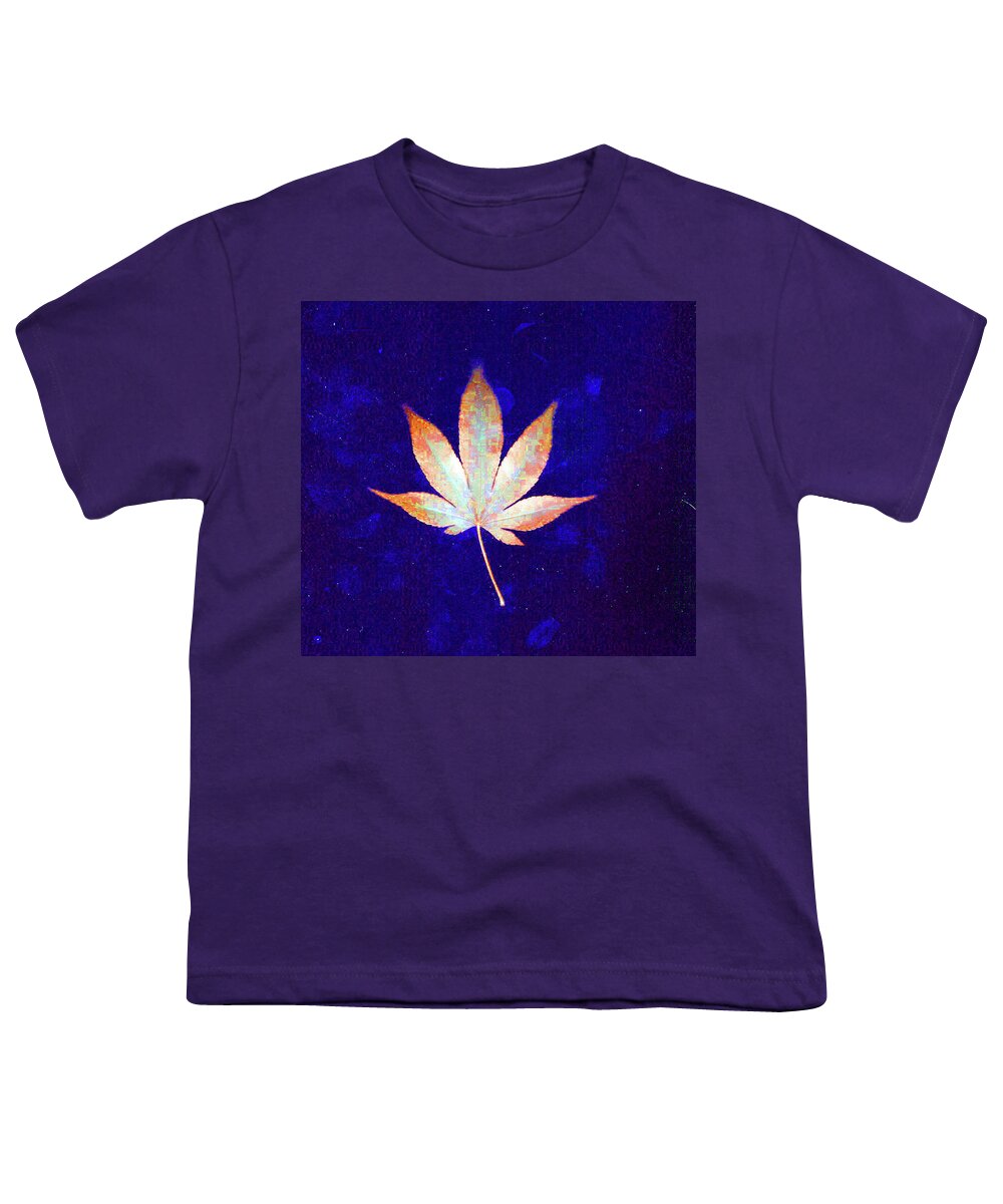 Foliage Youth T-Shirt featuring the photograph Single Leaf With Blue Background by Wayne Potrafka