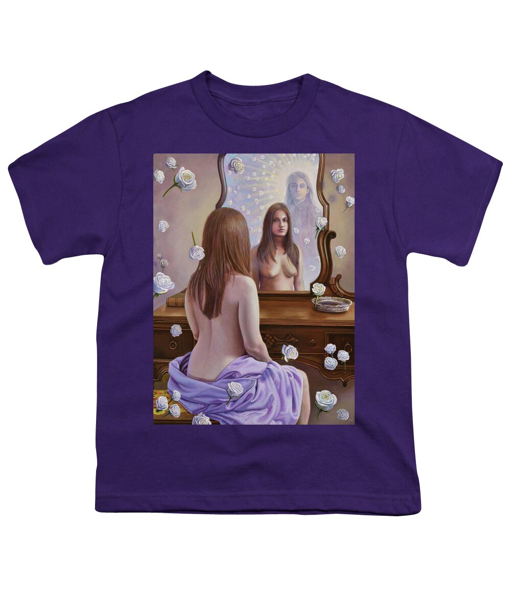 Roses Youth T-Shirt featuring the painting White Roses by Miguel Tio