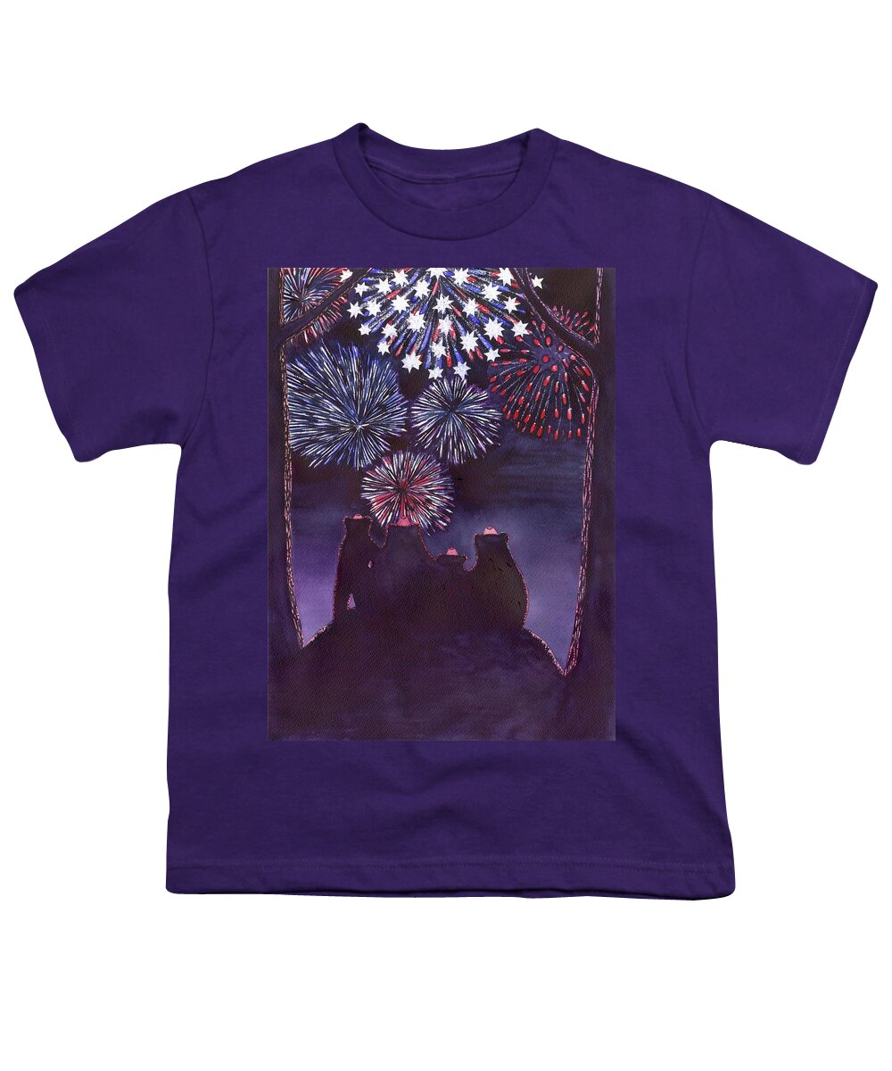 Fireworks Youth T-Shirt featuring the painting Fourth of July by Catherine G McElroy