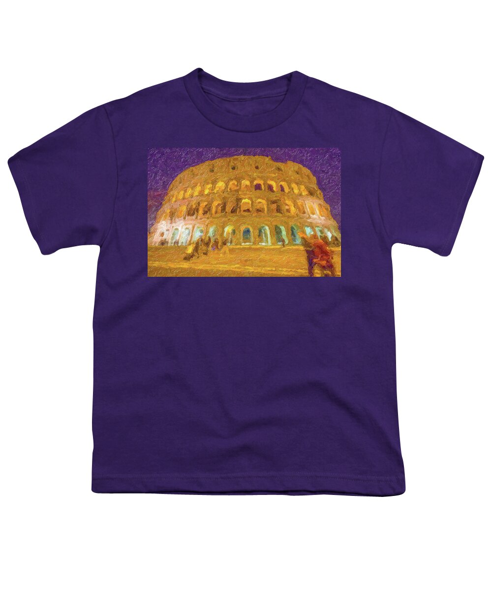 Italy Youth T-Shirt featuring the photograph illustration of Night view of Roman amphitheater by Vivida Photo PC