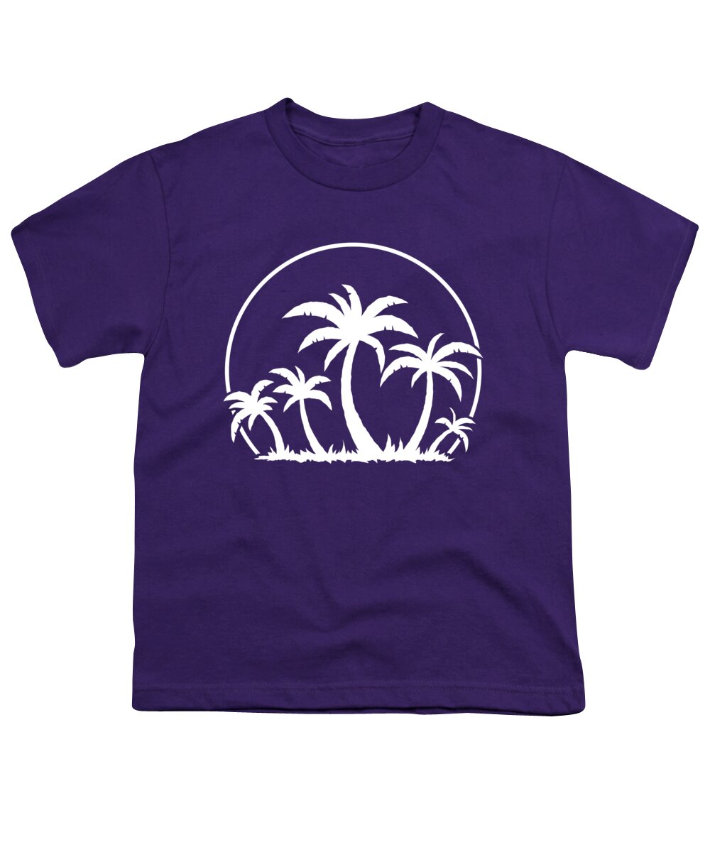 Beach Youth T-Shirt featuring the digital art Palm Trees And Sunset in White by John Schwegel