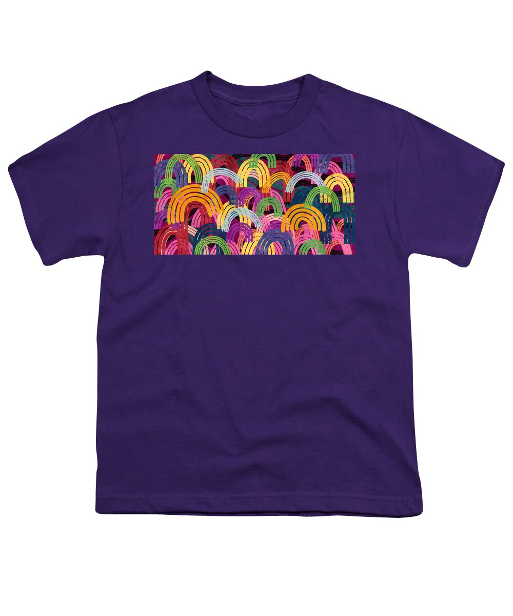 Colorful Art Youth T-Shirt featuring the mixed media Rainbow Party- Art by Linda Woods by Linda Woods
