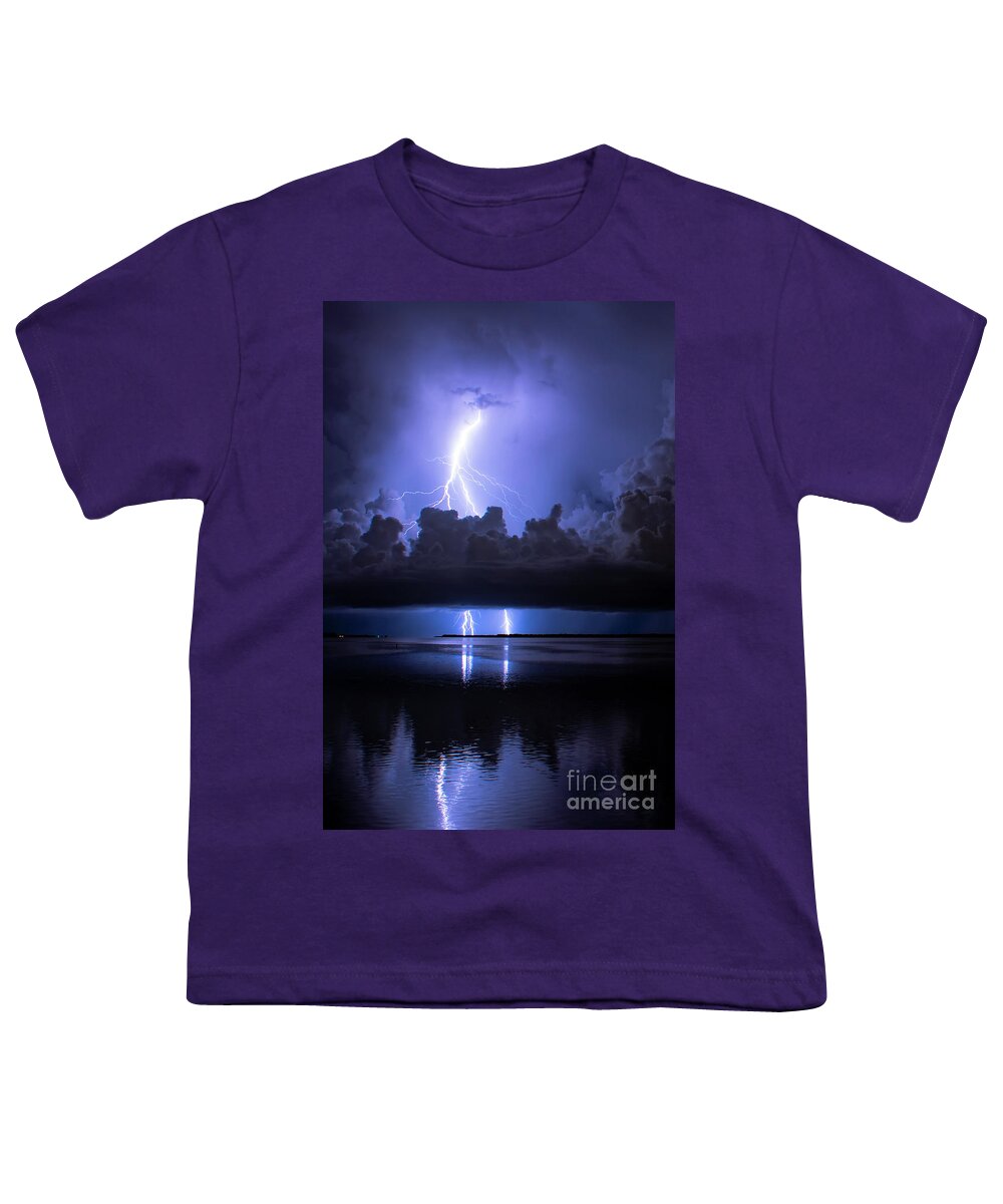 Lightning Youth T-Shirt featuring the photograph Electric Blue #1 by Quinn Sedam