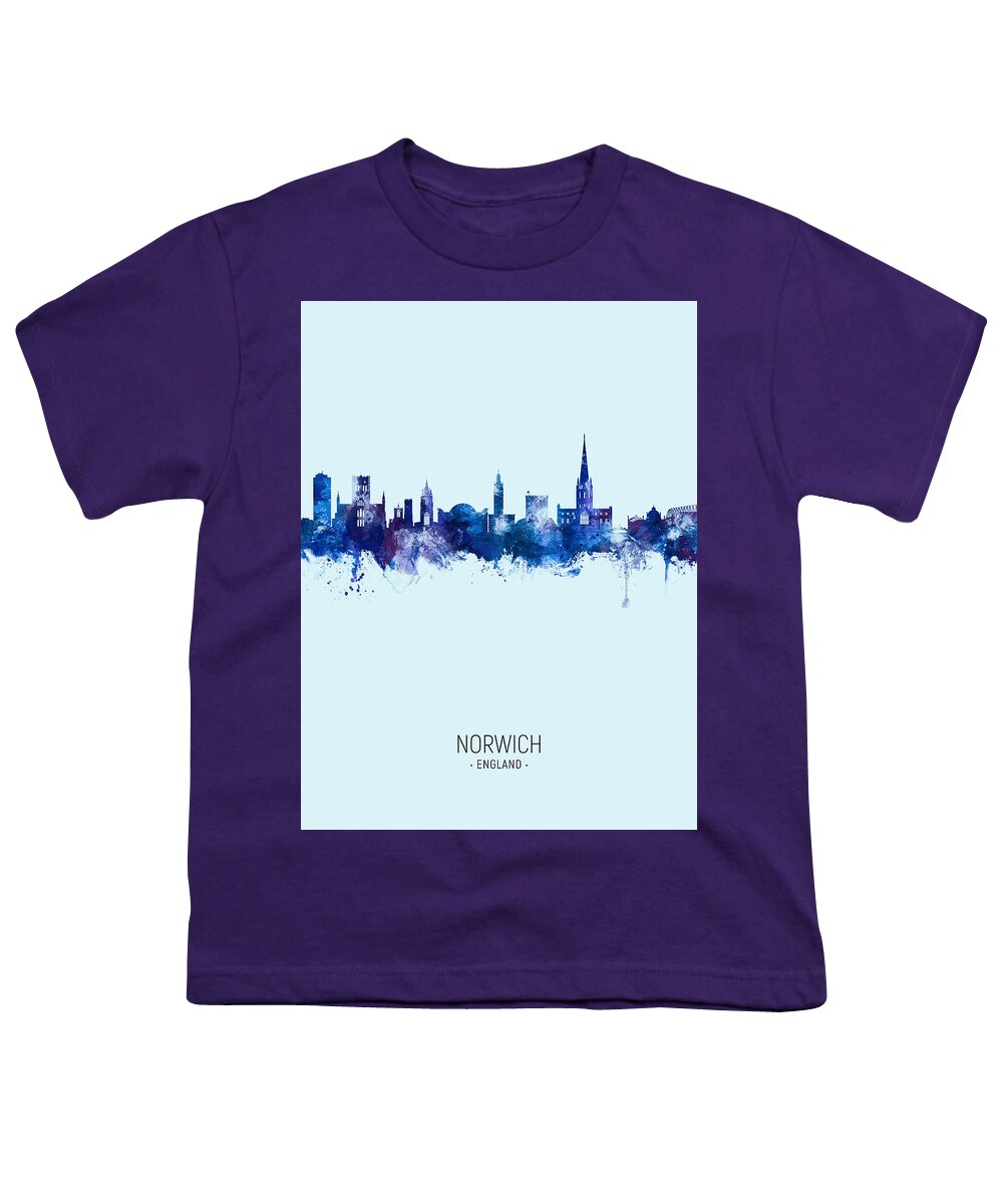 Norwich Youth T-Shirt featuring the digital art Norwich England Skyline #33 by Michael Tompsett