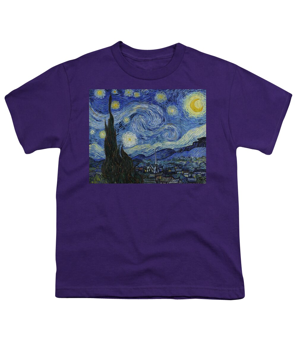 Starry Night Youth T-Shirt featuring the painting The Starry Night by Vincent Van Gogh